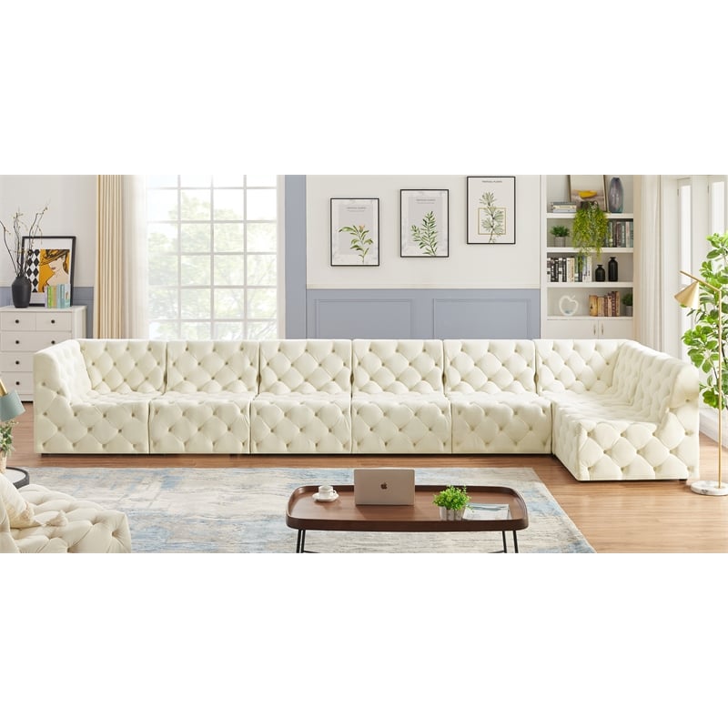 Meridian Furniture Tuft Cream Velvet Modular Sectional