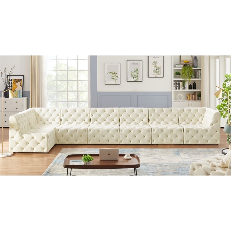 Meridian Furniture Tuft Cream Velvet Modular Sectional