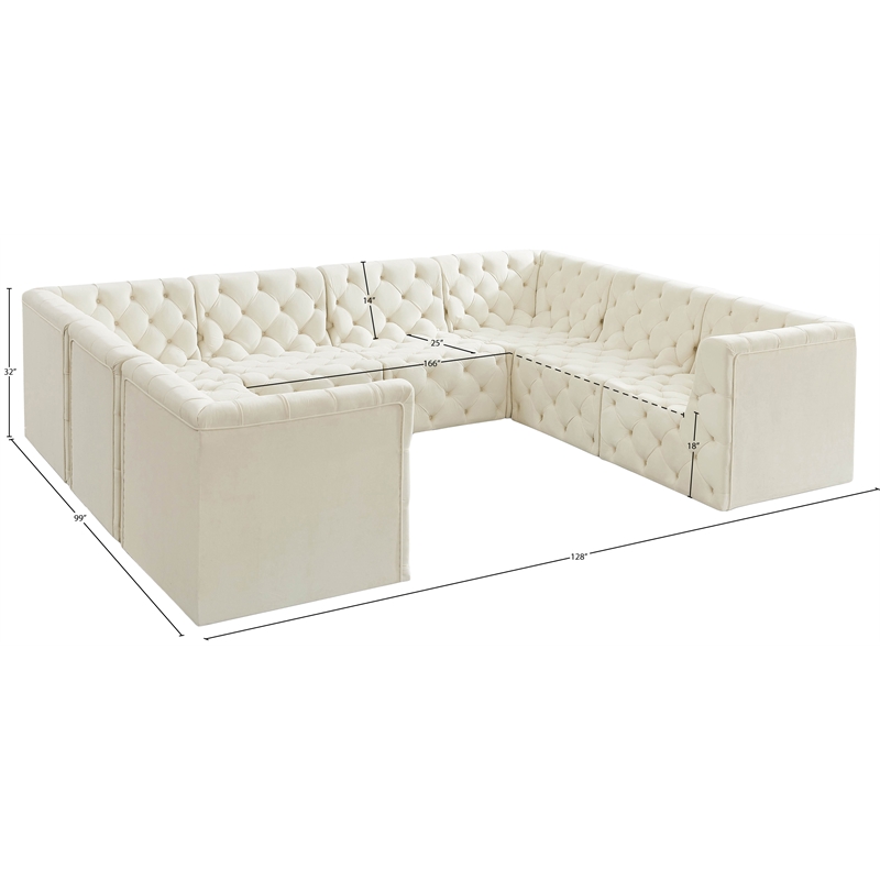 Meridian Furniture Tuft Cream Velvet Modular Sectional
