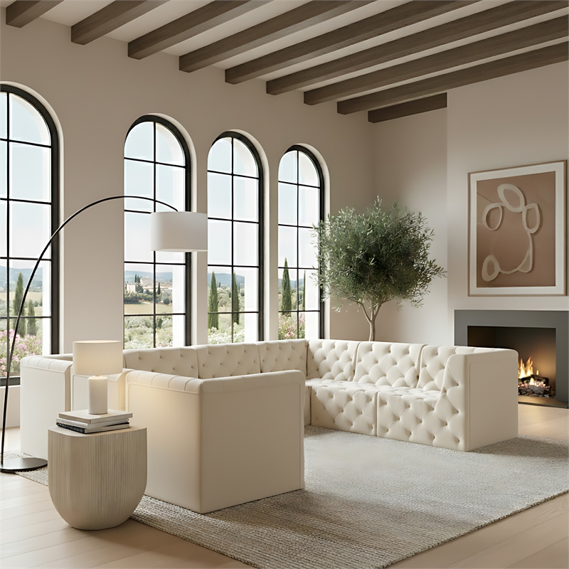 Meridian Furniture Tuft Cream Velvet Modular Sectional
