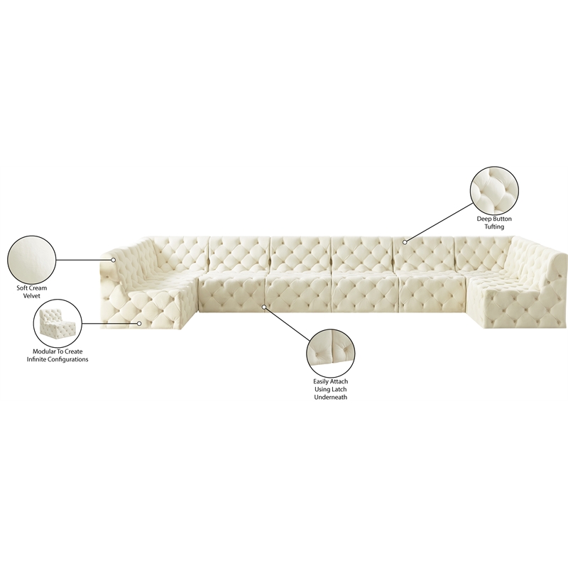 Meridian Furniture Tuft Cream Velvet Modular Sectional