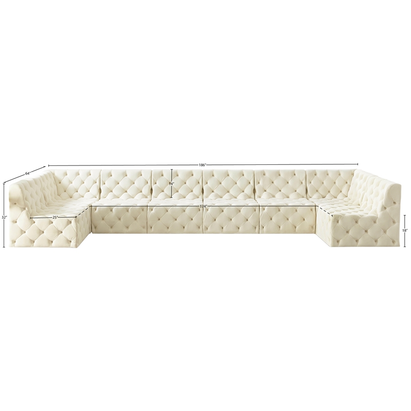 Meridian Furniture Tuft Cream Velvet Modular Sectional