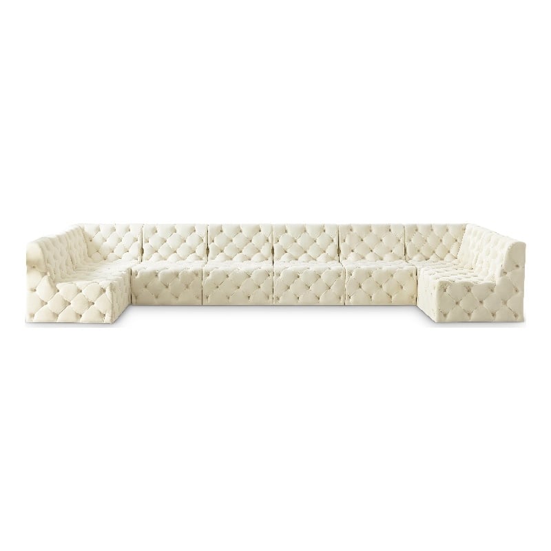 Meridian Furniture Tuft Cream Velvet Modular Sectional
