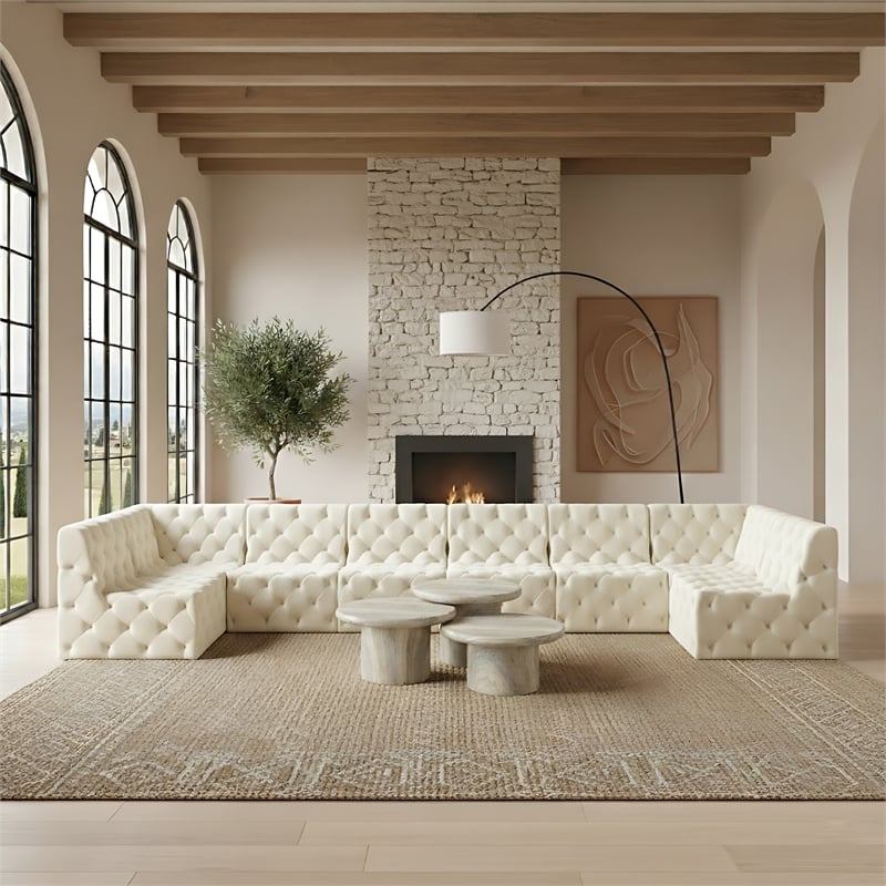 Meridian Furniture Tuft Cream Velvet Modular Sectional