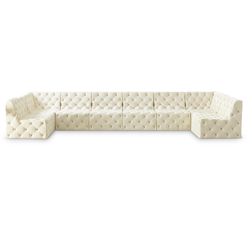 Meridian Furniture Tuft Cream Velvet Modular Sectional