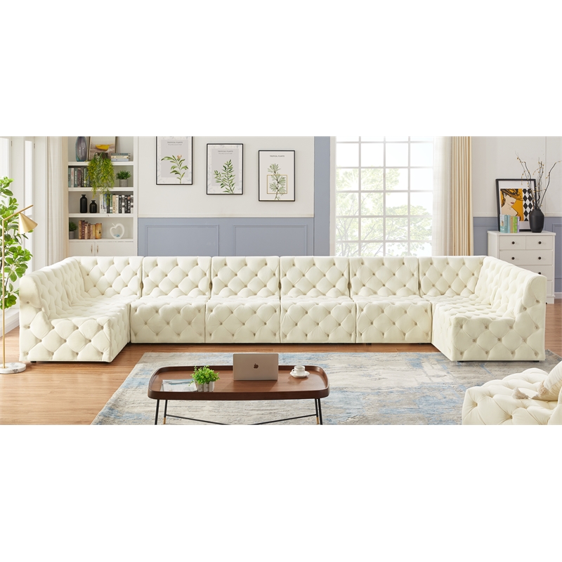 Meridian Furniture Tuft Cream Velvet Modular Sectional