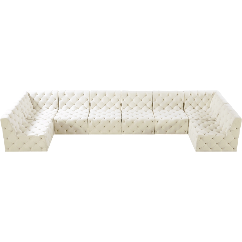 Meridian Furniture Tuft Cream Velvet Modular Sectional