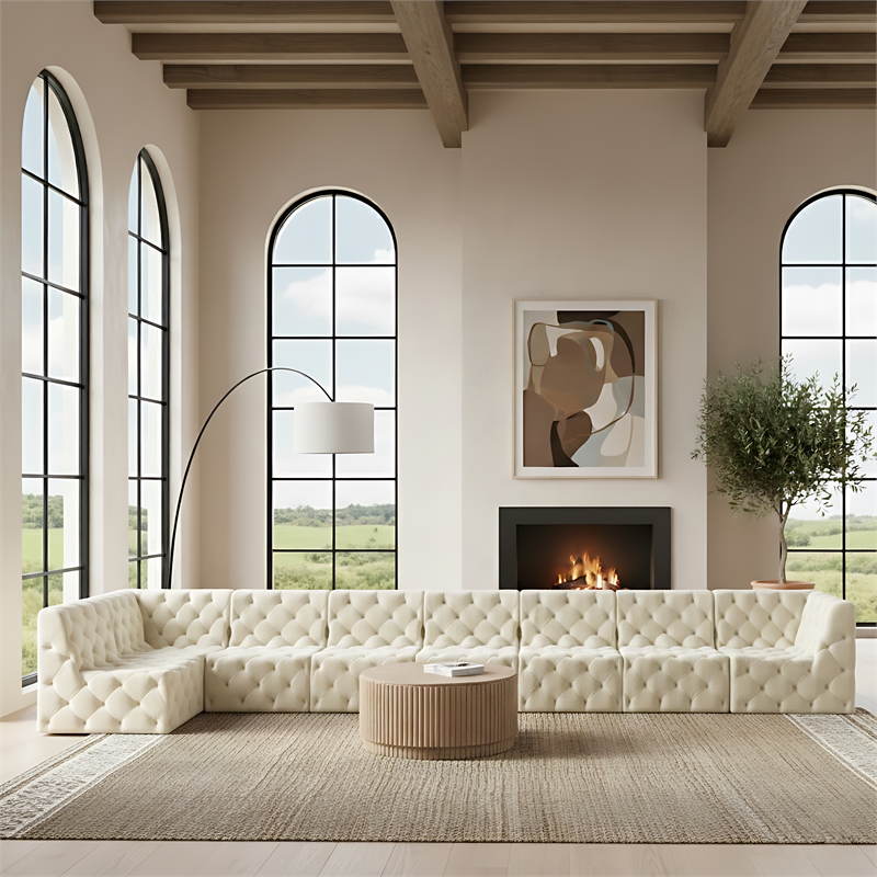 Meridian Furniture Tuft Cream Velvet Modular Sectional