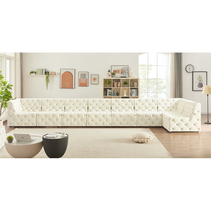 Meridian Furniture Tuft Cream Velvet Modular Sectional
