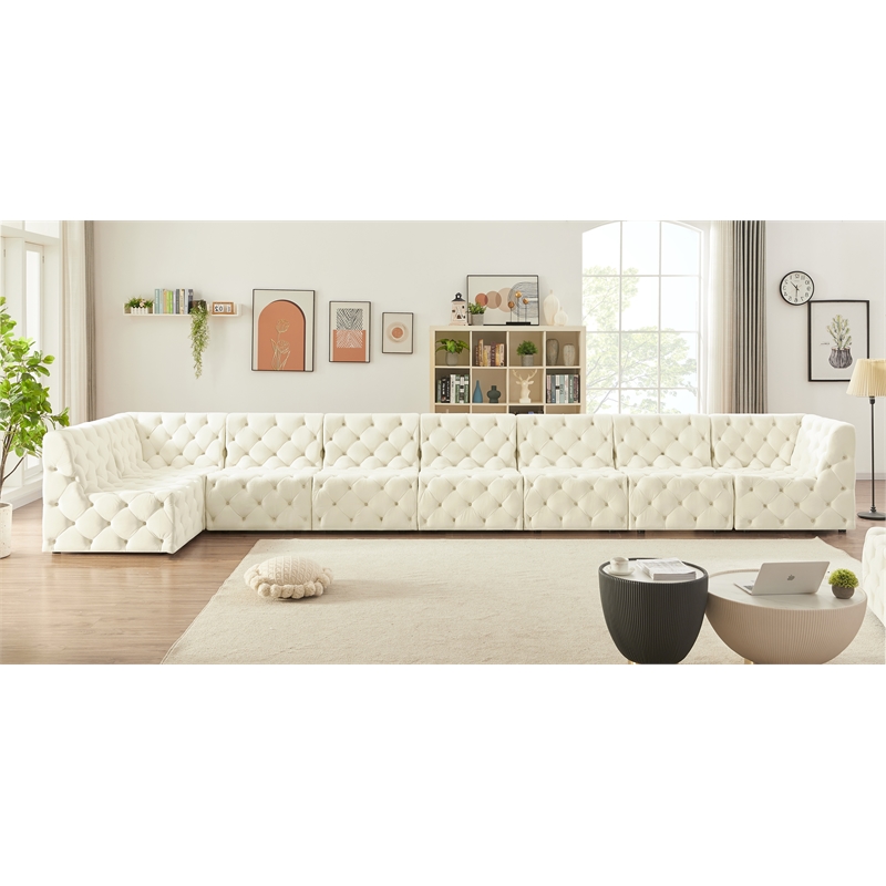 Meridian Furniture Tuft Cream Velvet Modular Sectional