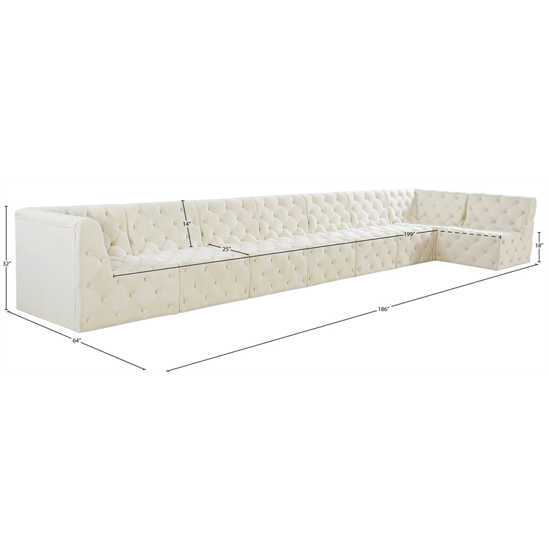 Meridian Furniture Tuft Cream Velvet Modular Sectional