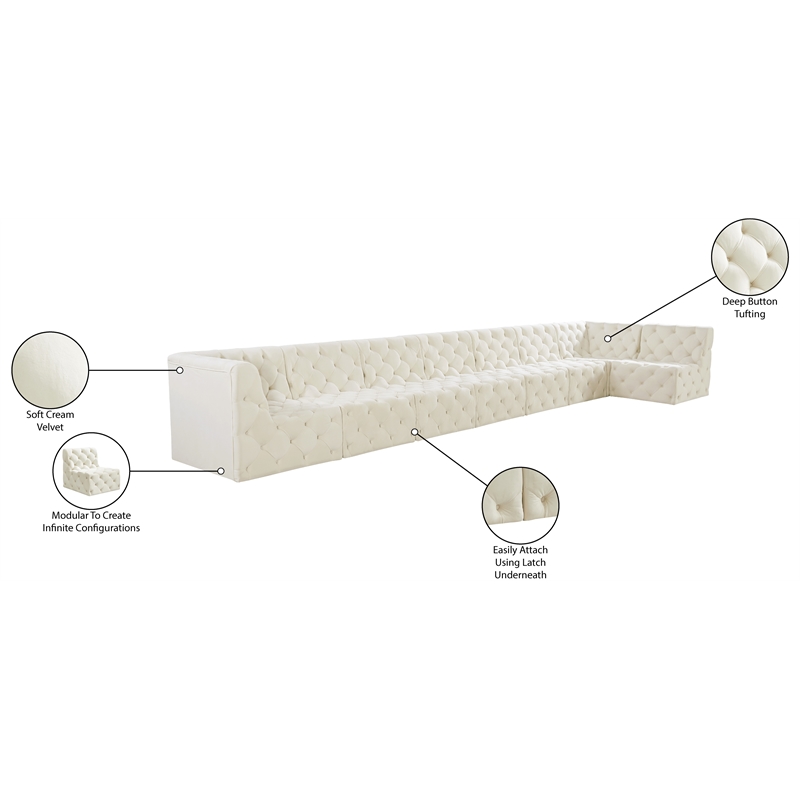 Meridian Furniture Tuft Cream Velvet Modular Sectional