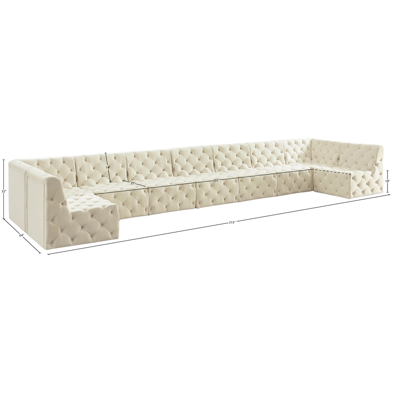 Meridian Furniture Tuft Cream Velvet Modular Sectional