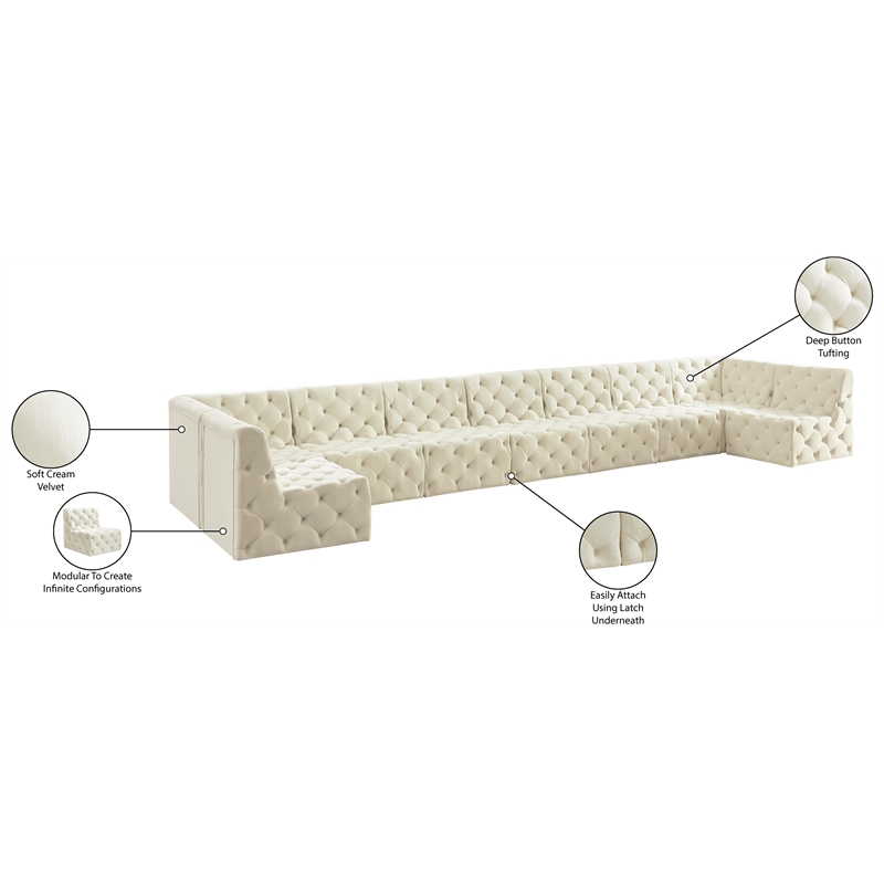 Meridian Furniture Tuft Cream Velvet Modular Sectional
