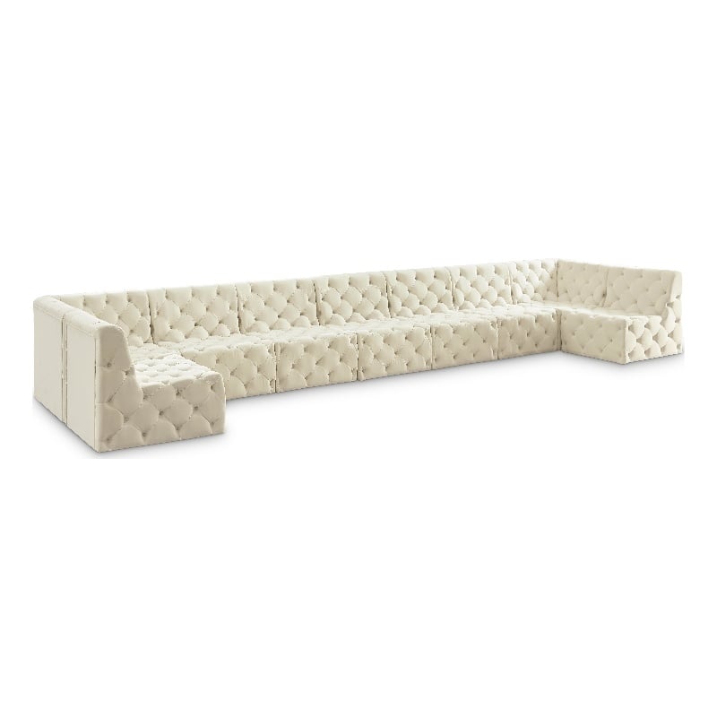 Meridian Furniture Tuft Cream Velvet Modular Sectional