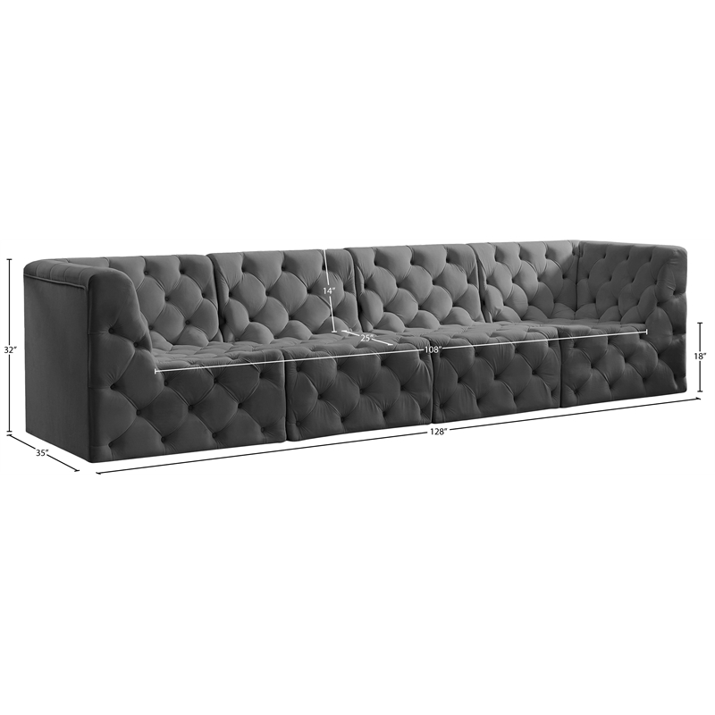 Meridian Furniture Tuft Grey Velvet Modular Sofa