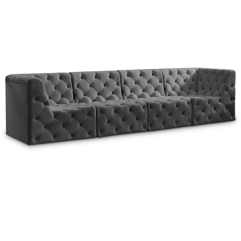 Meridian Furniture Tuft Grey Velvet Modular Sofa