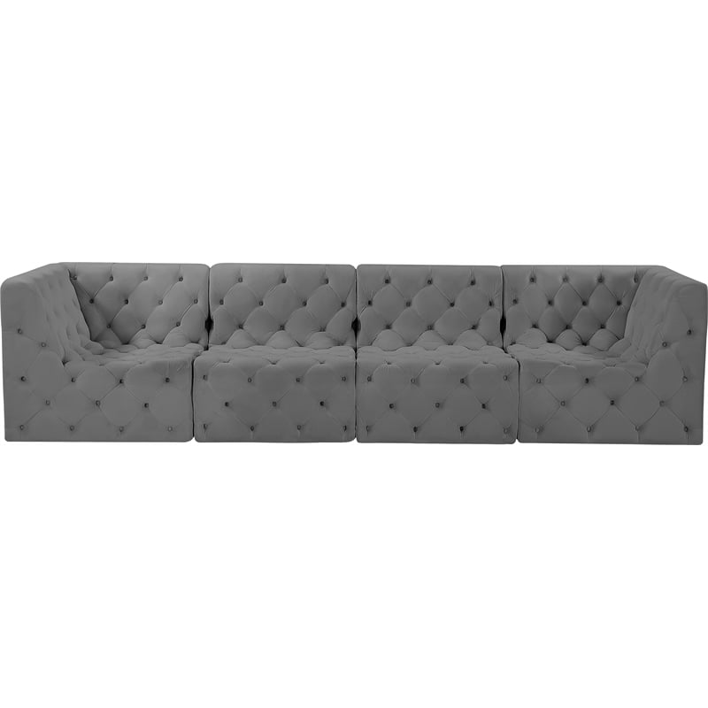 Meridian Furniture Tuft Grey Velvet Modular Sofa