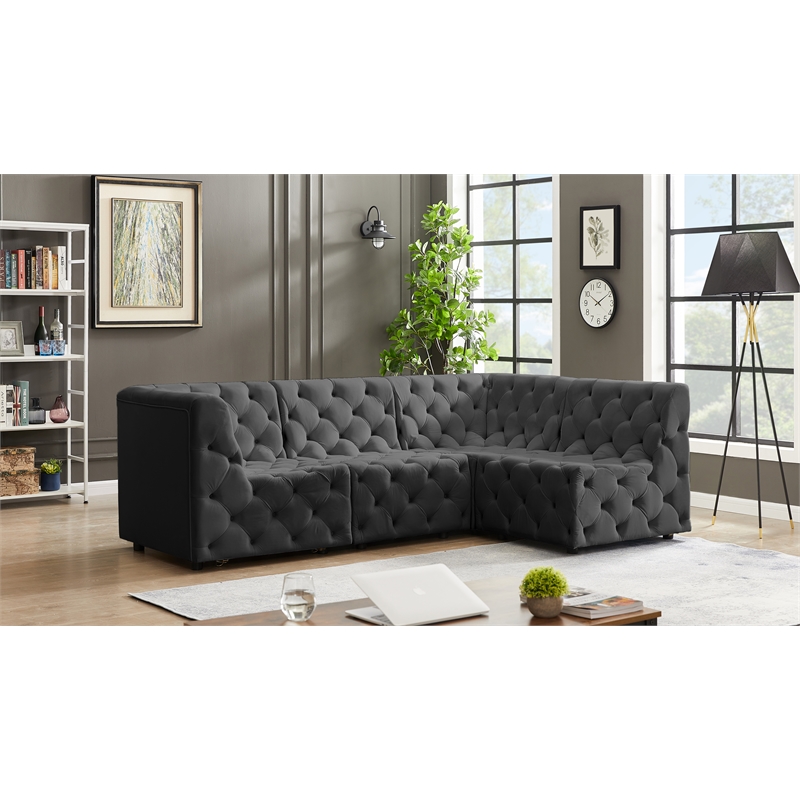 Meridian Furniture Tuft Grey Velvet Modular Sectional