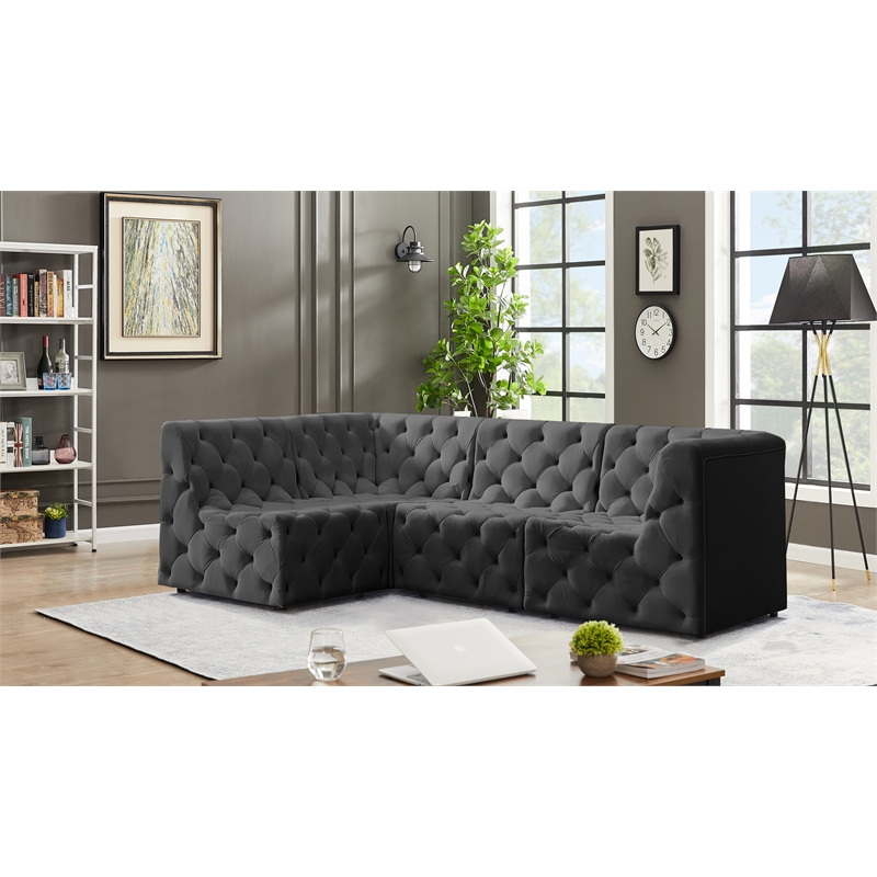 Meridian Furniture Tuft Grey Velvet Modular Sectional