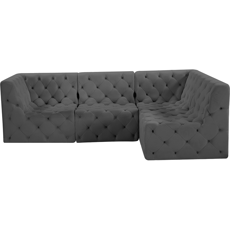 Meridian Furniture Tuft Grey Velvet Modular Sectional