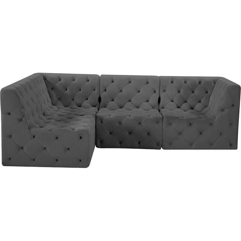 Meridian Furniture Tuft Grey Velvet Modular Sectional