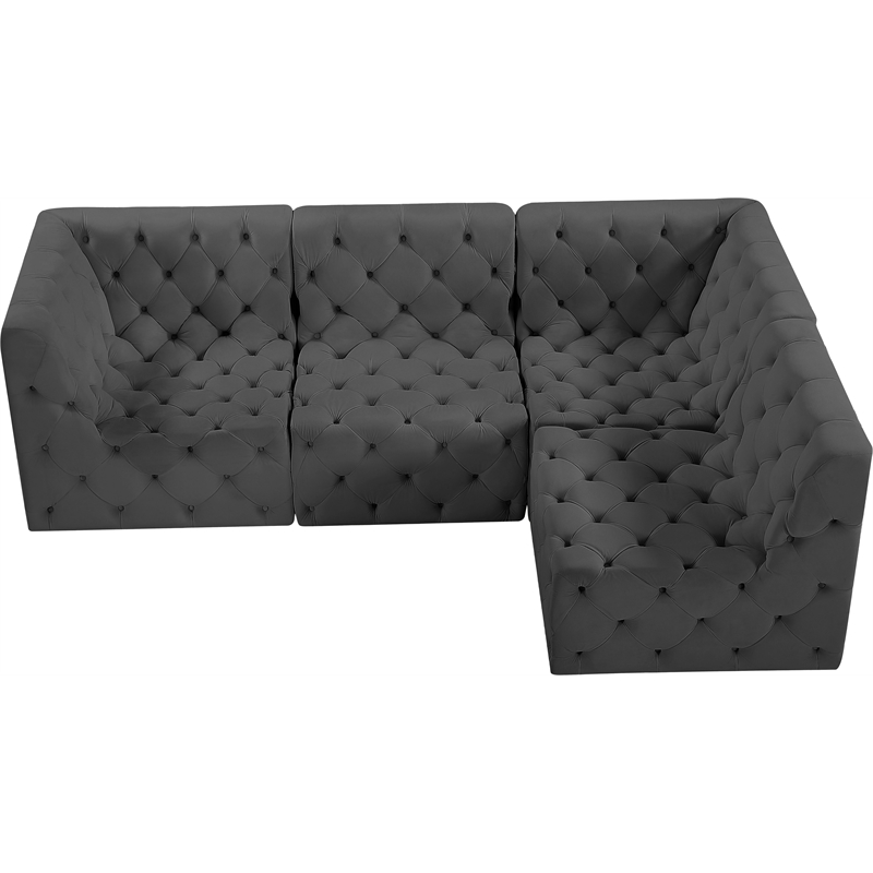 Meridian Furniture Tuft Grey Velvet Modular Sectional