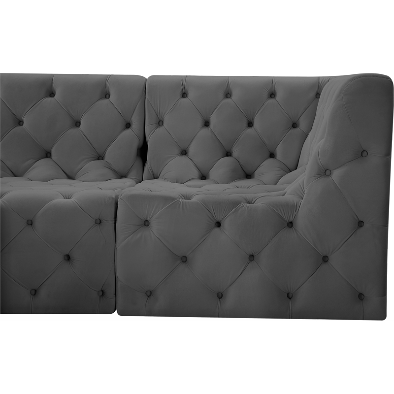 Meridian Furniture Tuft Grey Velvet Modular Sectional