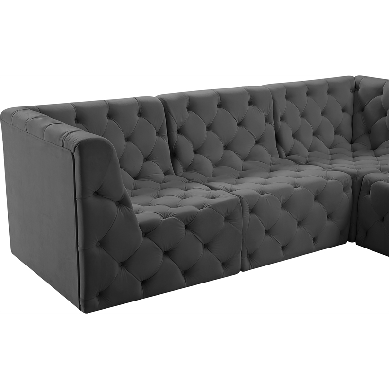 Meridian Furniture Tuft Grey Velvet Modular Sectional