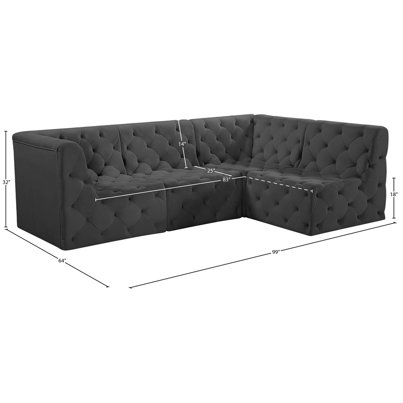 Meridian Furniture Tuft Grey Velvet Modular Sectional