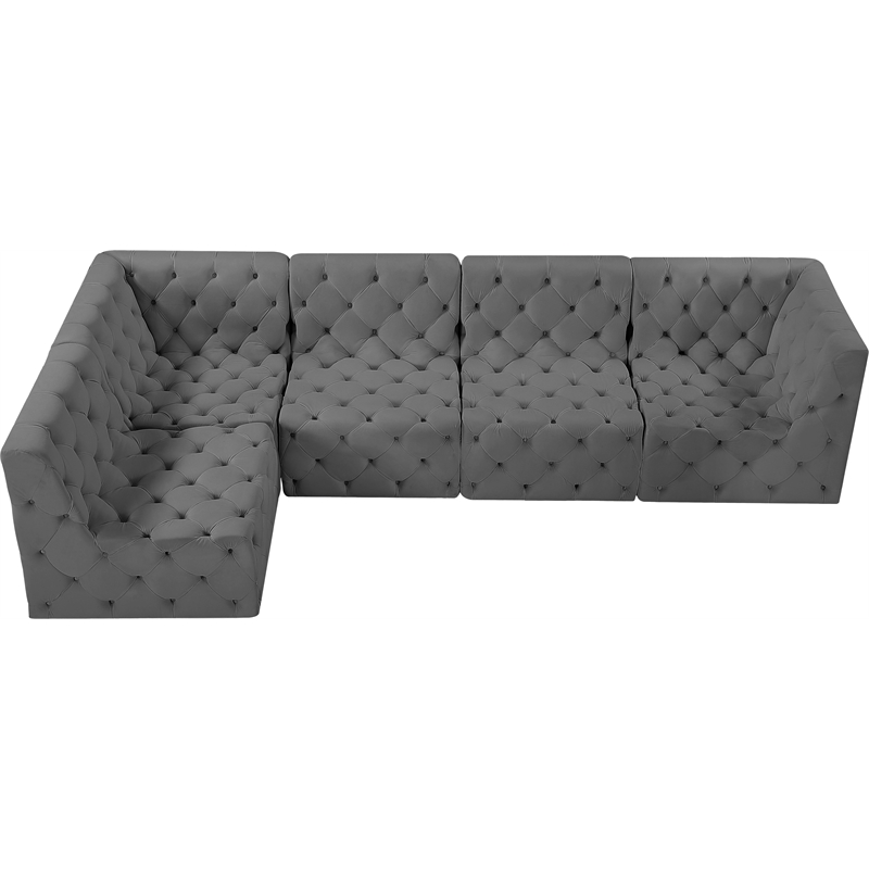 Meridian Furniture Tuft Grey Velvet Modular Sectional