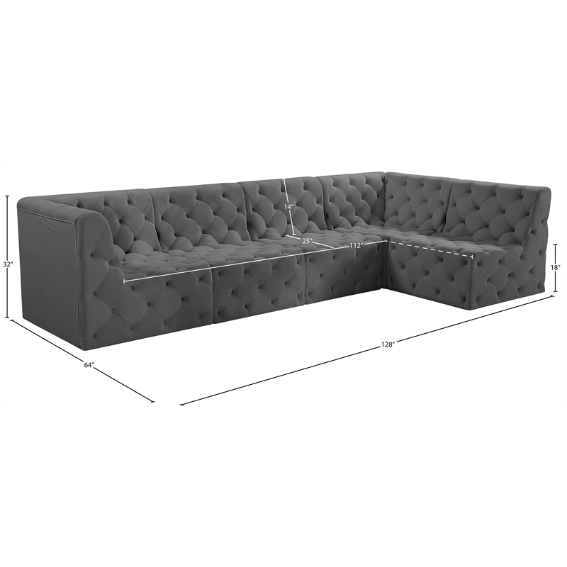 Meridian Furniture Tuft Grey Velvet Modular Sectional