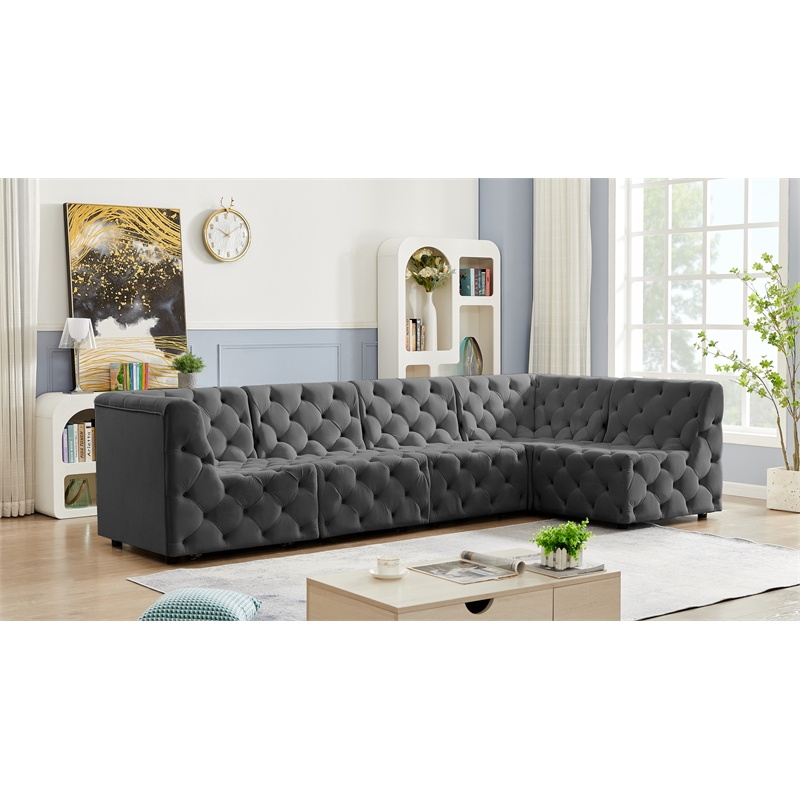 Meridian Furniture Tuft Grey Velvet Modular Sectional