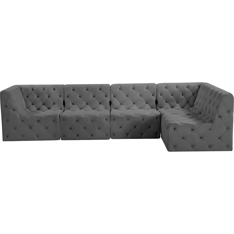 Meridian Furniture Tuft Grey Velvet Modular Sectional
