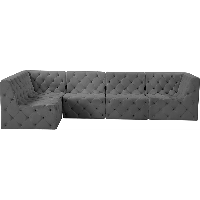 Meridian Furniture Tuft Grey Velvet Modular Sectional