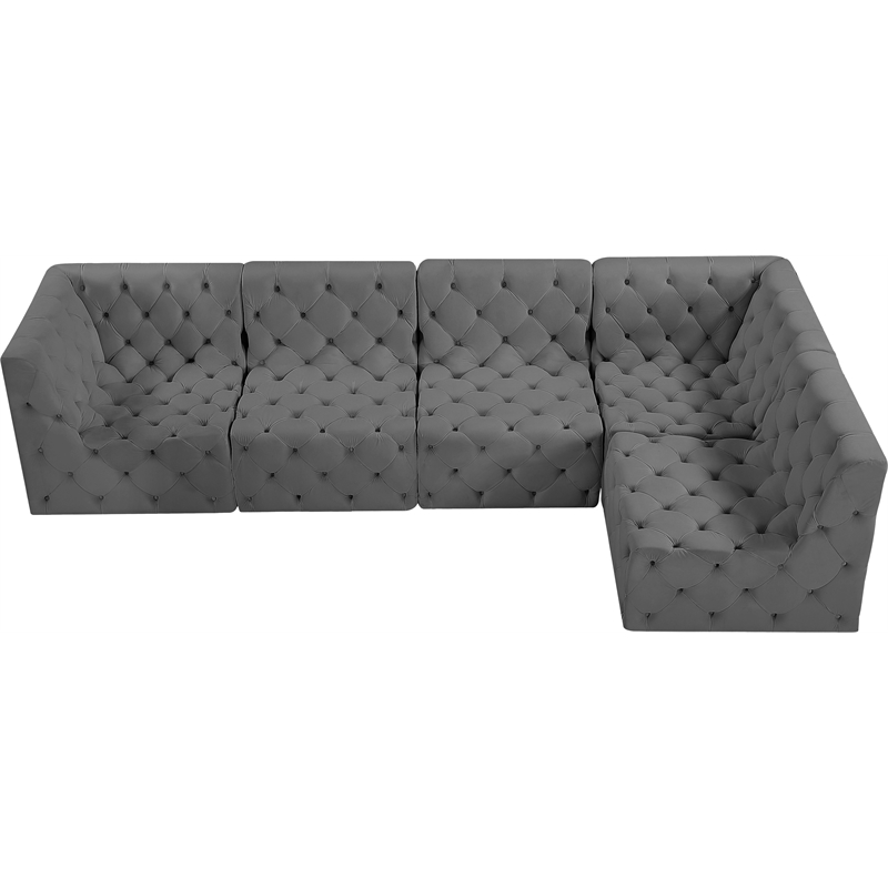 Meridian Furniture Tuft Grey Velvet Modular Sectional