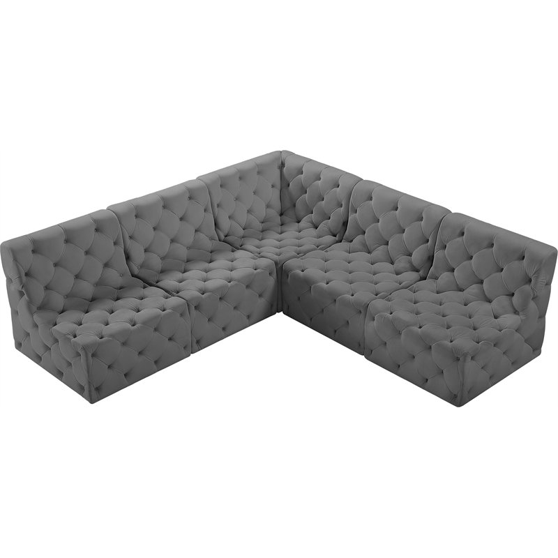 Meridian Furniture Tuft Grey Velvet Modular Sectional