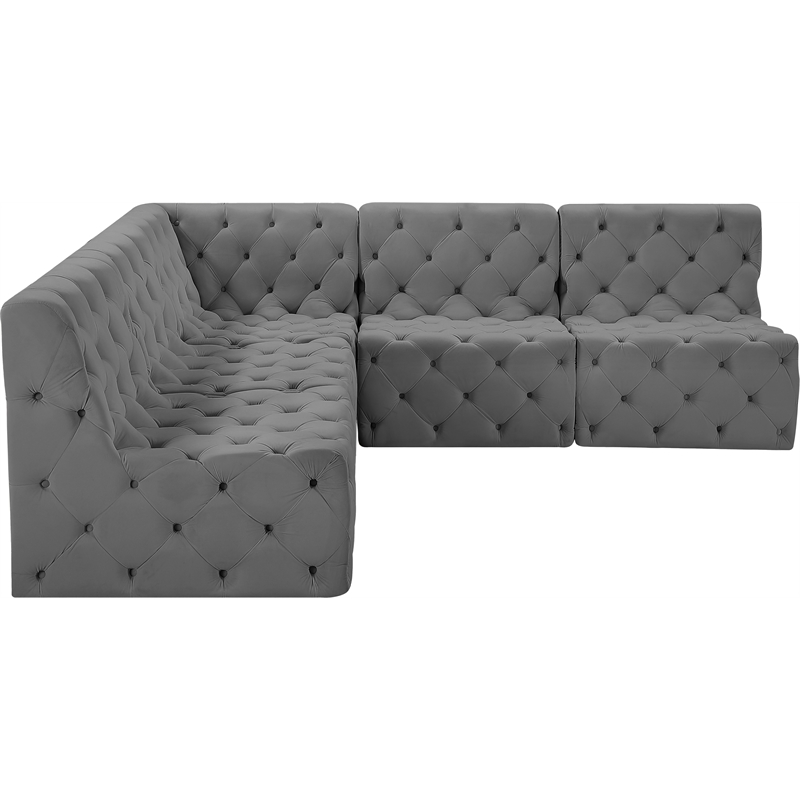 Meridian Furniture Tuft Grey Velvet Modular Sectional
