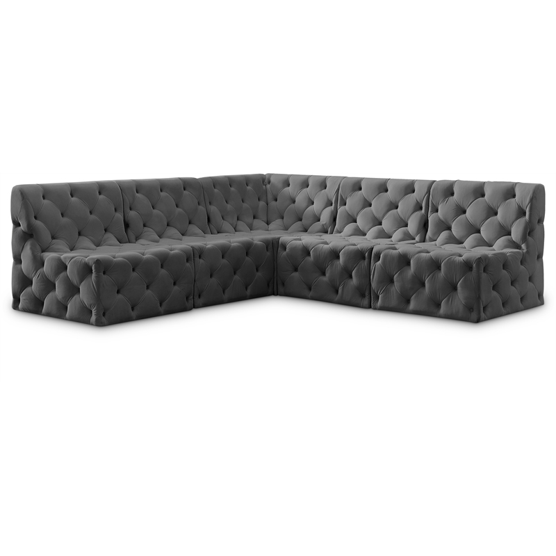 Meridian Furniture Tuft Grey Velvet Modular Sectional