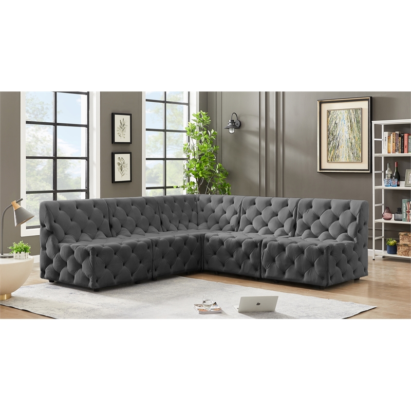 Meridian Furniture Tuft Grey Velvet Modular Sectional
