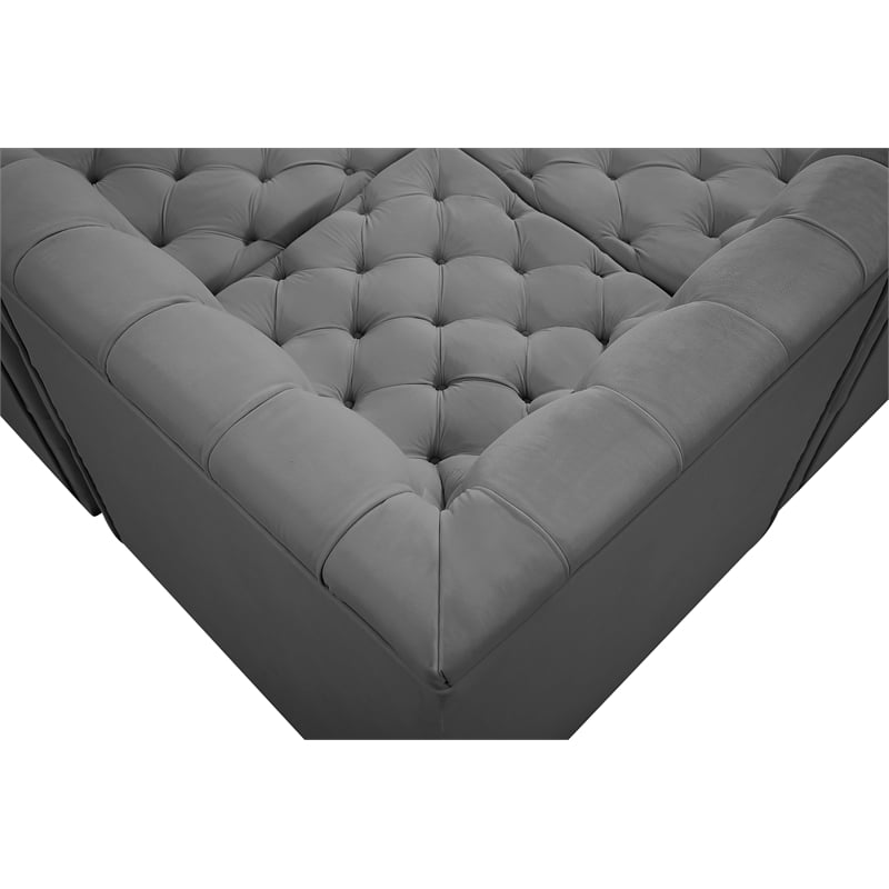 Meridian Furniture Tuft Grey Velvet Modular Sectional