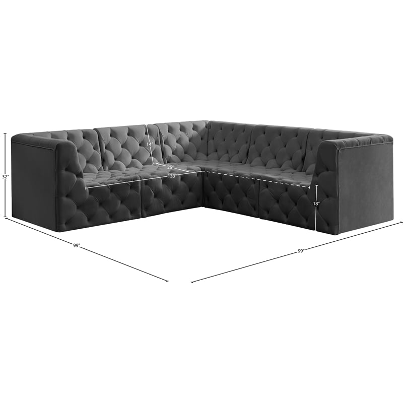 Meridian Furniture Tuft Grey Velvet Modular Sectional