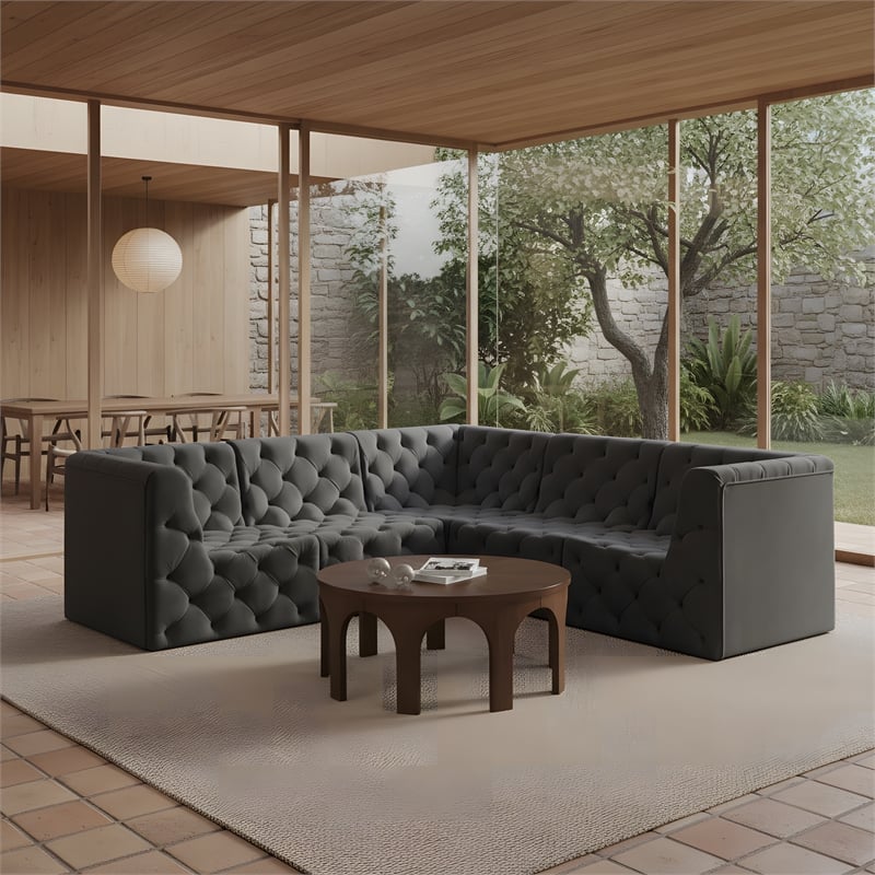 Meridian Furniture Tuft Grey Velvet Modular Sectional