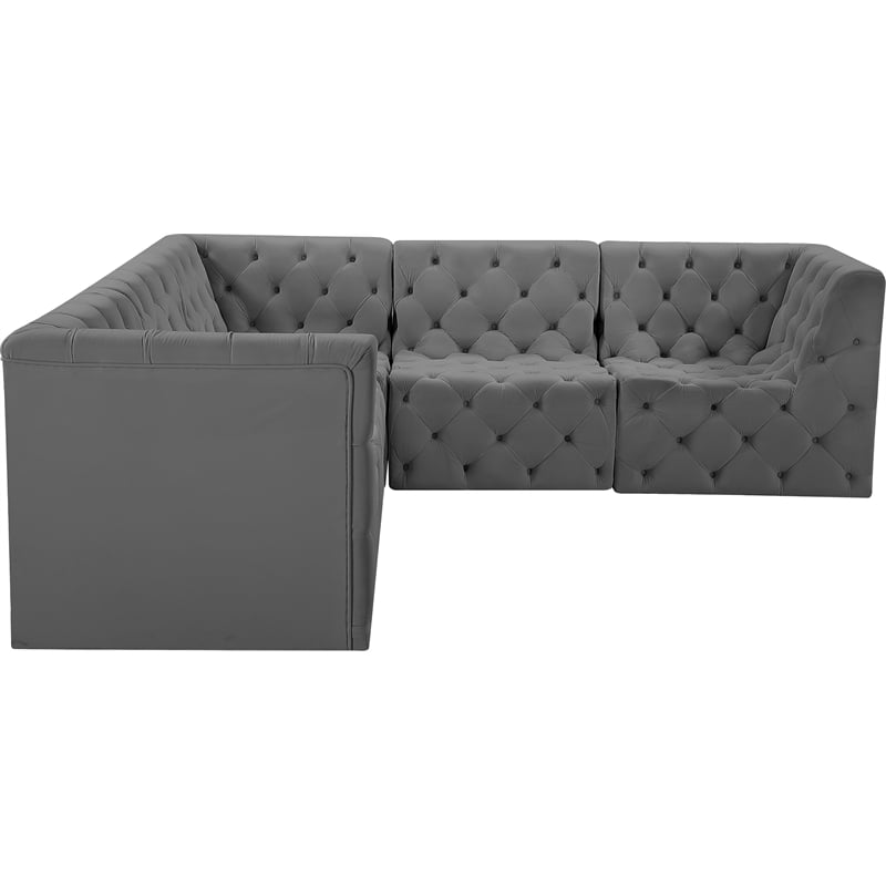 Meridian Furniture Tuft Grey Velvet Modular Sectional