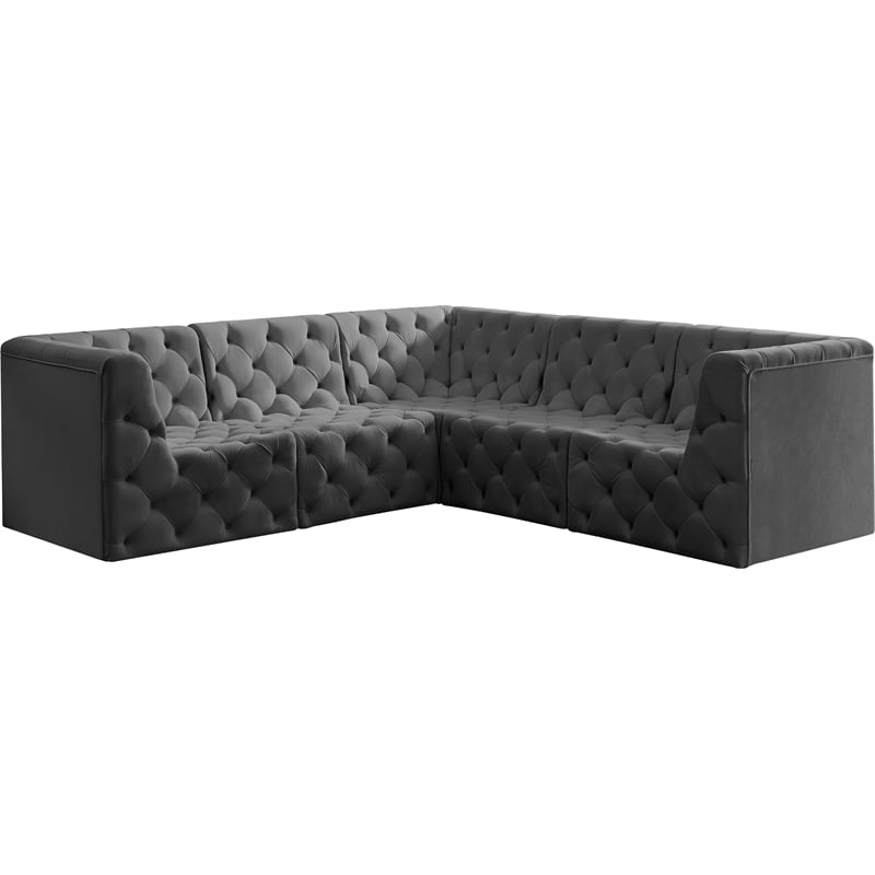 Meridian Furniture Tuft Grey Velvet Modular Sectional