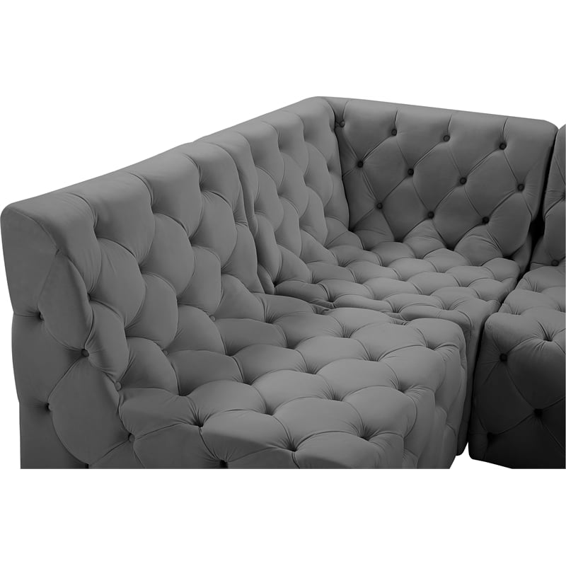 Meridian Furniture Tuft Grey Velvet Modular Sectional