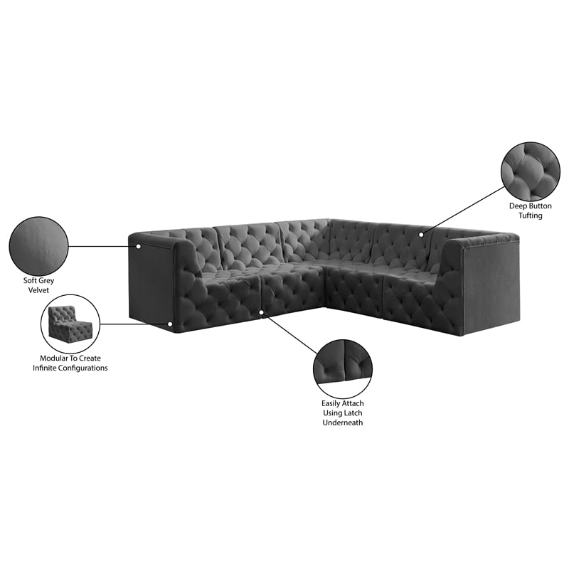 Meridian Furniture Tuft Grey Velvet Modular Sectional