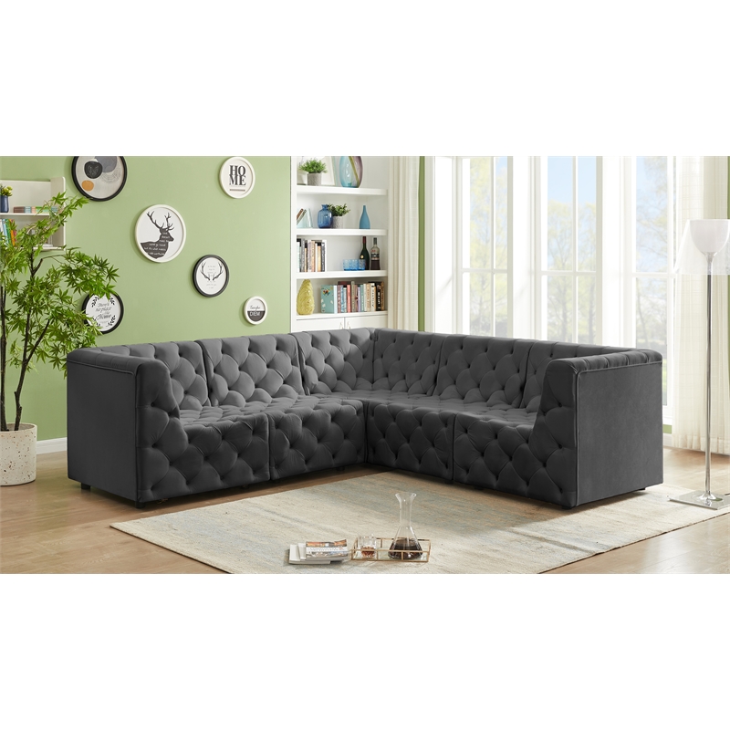 Meridian Furniture Tuft Grey Velvet Modular Sectional