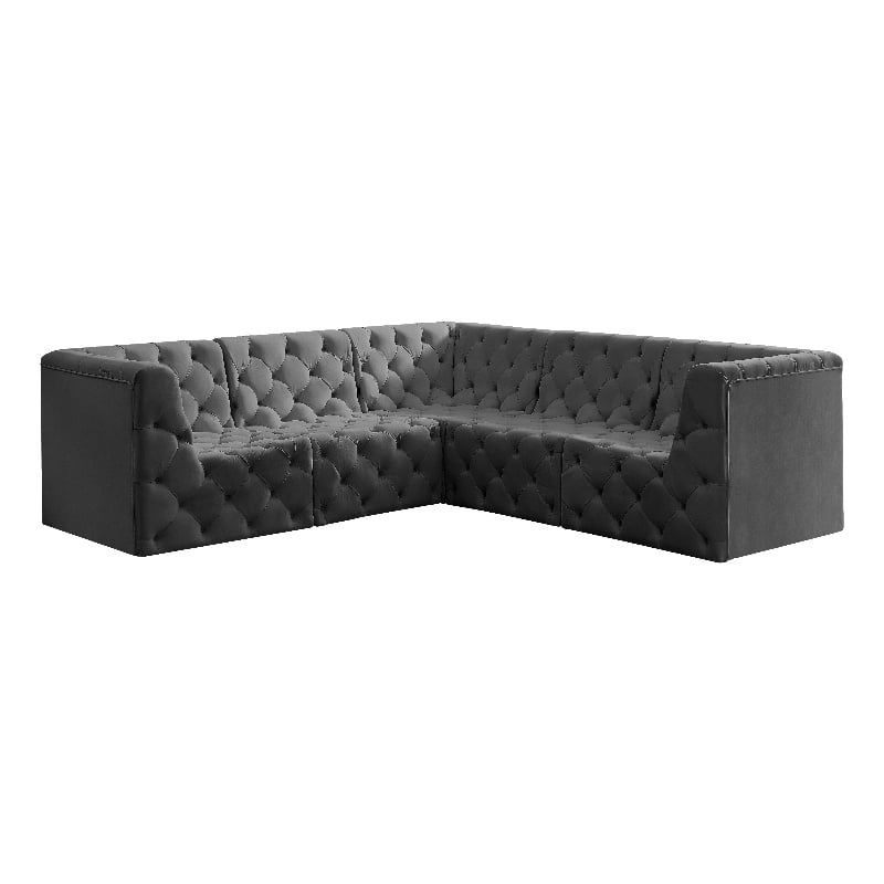 Meridian Furniture Tuft Grey Velvet Modular Sectional