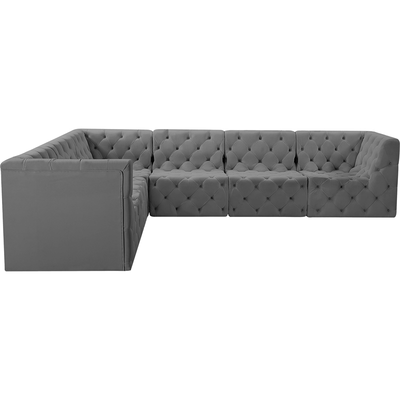 Meridian Furniture Tuft Grey Velvet Modular Sectional